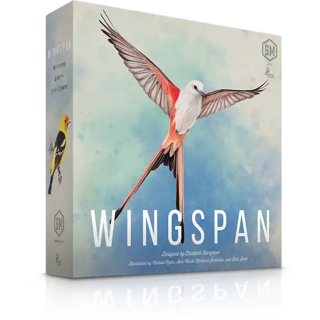 Wingspan madár témájú stratégiai társasjáték doboz természet ihlette grafikával és motorépítő játékmenettel.